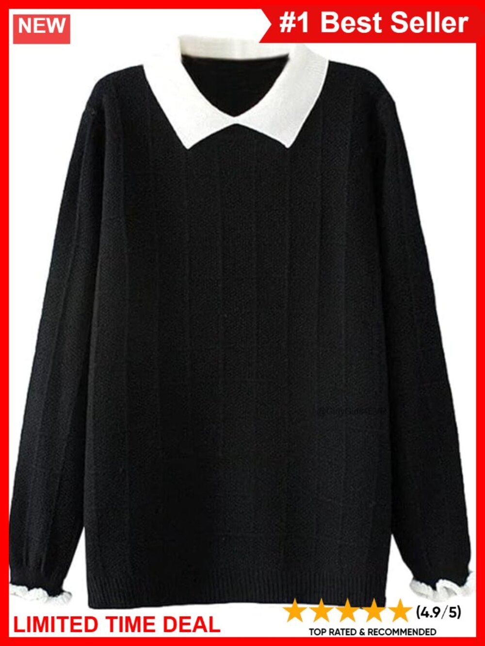Pan Collar Knitted Pullover Sweater Loose Long Sleeve Casual Women